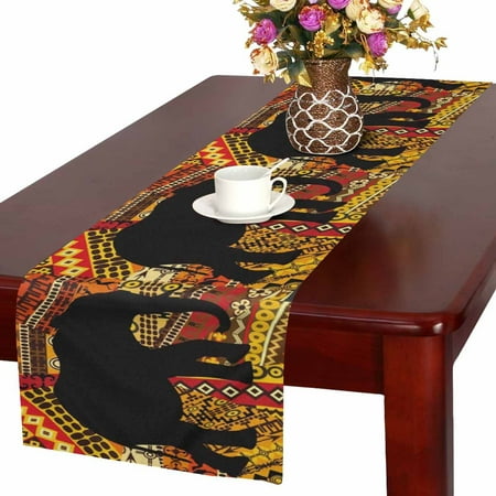 

MKHERT Elephant Silhouette On Tribal Ethnic Background Table Runner Home Decor for Home Kitchen Wedding Party Banquet Decoration 16x72 Inch