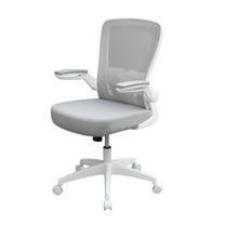 Boss Office Products Grey Mesh, Flip Arm, Task Chair, White Frame