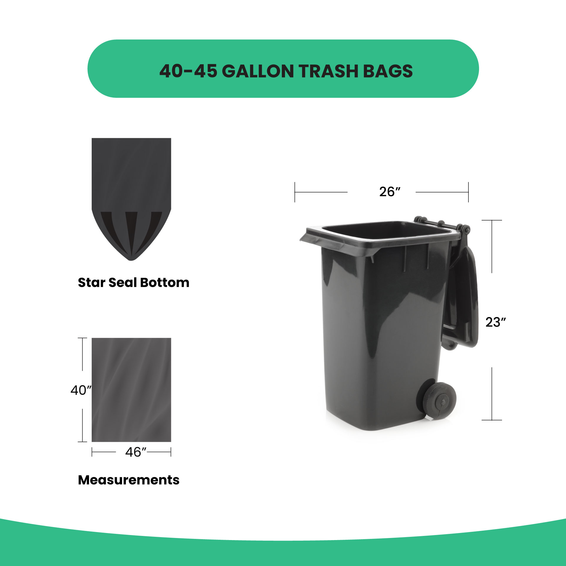 45 Gallon 1.7 MIL Black Trash Bags - 40 x 46 - Pack of 100 - For  Contractor, Industrial, & Commercial