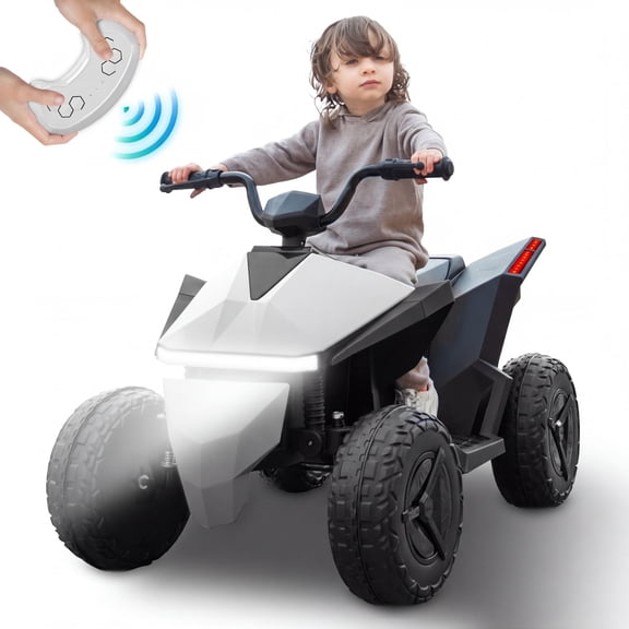 Kids ATV 24V, 4WD Ride on Toys Electric Car for Ages 3  Toddlers Boys Girls with Remote Control, LED Headlights, Anti-Slip Tires, Bluetooth, Music Player, Grey