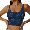 thumbnail image 2 of Haiem Snowflake Dark Blue Pattern Womens Sports Bra - U Neck Padded Low Impact Yoga Bra Workout Crop Top Gym Moisture-Wicking Workout Vest -Large, 2 of 9