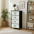 thumbnail image 7 of Dresser for Bedroom with 4 Storage Drawers Green Watercolor Vertical Dot Line Abstract Minimalist Design Dressers Chest of Drawers Steel Framed Fabric Closet Organizers for Entryway, 7 of 7