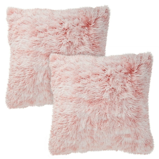 Blush Pink Faux Fur Throw Pillow Covers, Fuzzy Home Decor (20 x 20