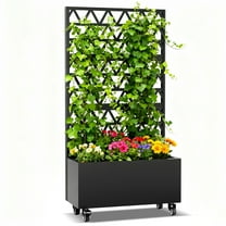 71"x 35"x 16" Metal Planter Box with Trellis, Raised Garden Bed with Trellis & Wheels, Privacy Planters for Patio, Planter Box with Drainage Holes for Climbing Plants, Flower, Vegetable