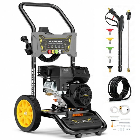 3600PSI Gas Pressure Washer, 212CC Engine 2.6GPM High Power Cleaner, 5 Adjustable Nozzles for Patios Gardens Cars Fences Driveways Cleaning, Black