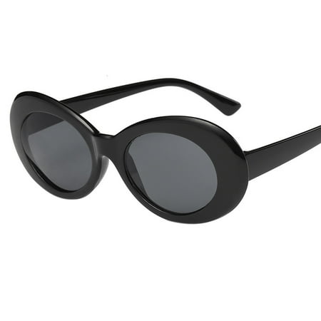 Vintage Oval Round Sunglasses Men Women UV400 Shades Mirrored Glasses Lens Black + Gray