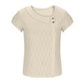 thumbnail image 5 of LADIGASU Summer Women's Solid Color V-Neck Short Sleeve Shirts Top Blouse, 5 of 7