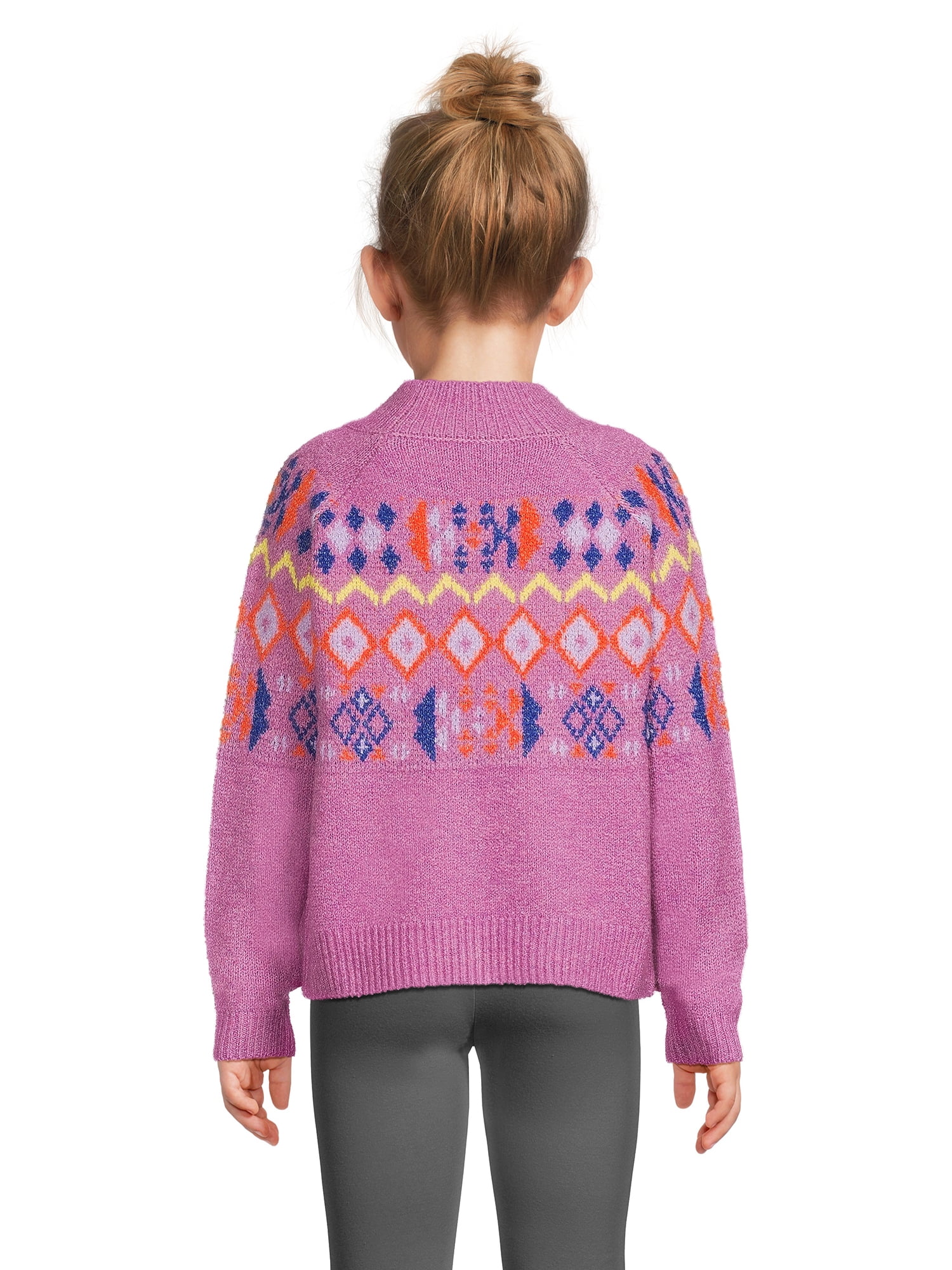 Nik and Leksi Girls Mock Neck Jacquard Pullover, Sizes 4-16