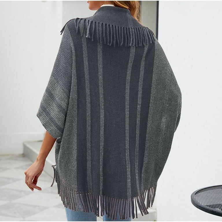 Fringe Cardigan for Women Long Sleeve Shawl Knit Open Front