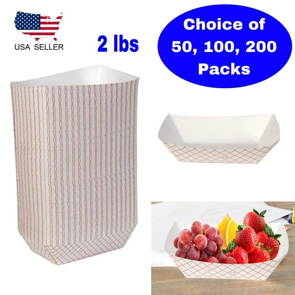 (2 Lb) Paper Food Tray Boat Disposable Serving Trays for Food, Condiment, Snack