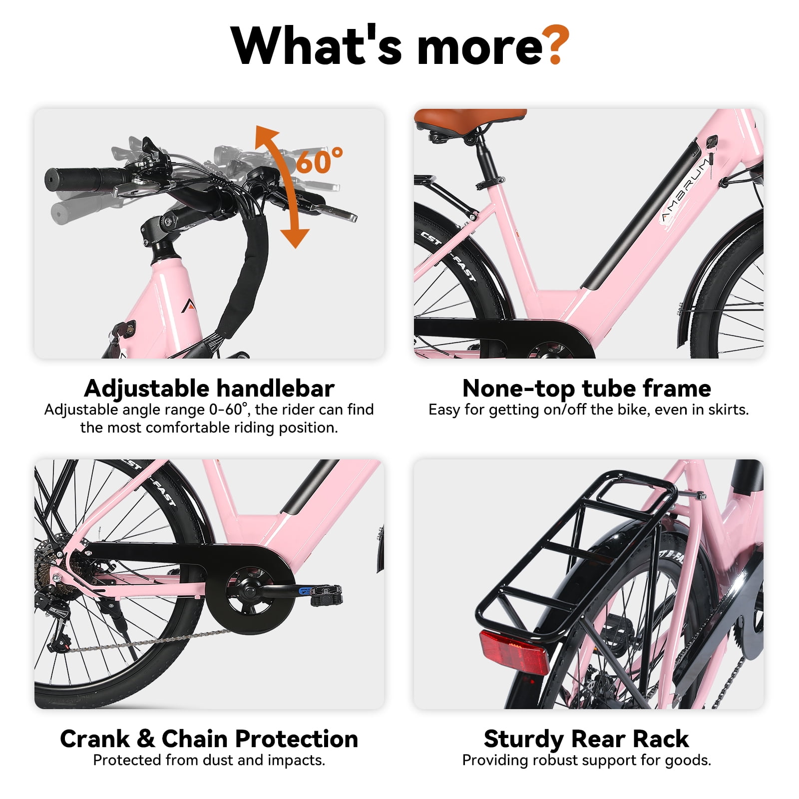 HILAND 26" Electric Bike for Adults with 500W Brushless Motor, 40Miles 20MPH Electric Mountain Bike with 36V 7.8AH Removable Battery UL2849,Pink