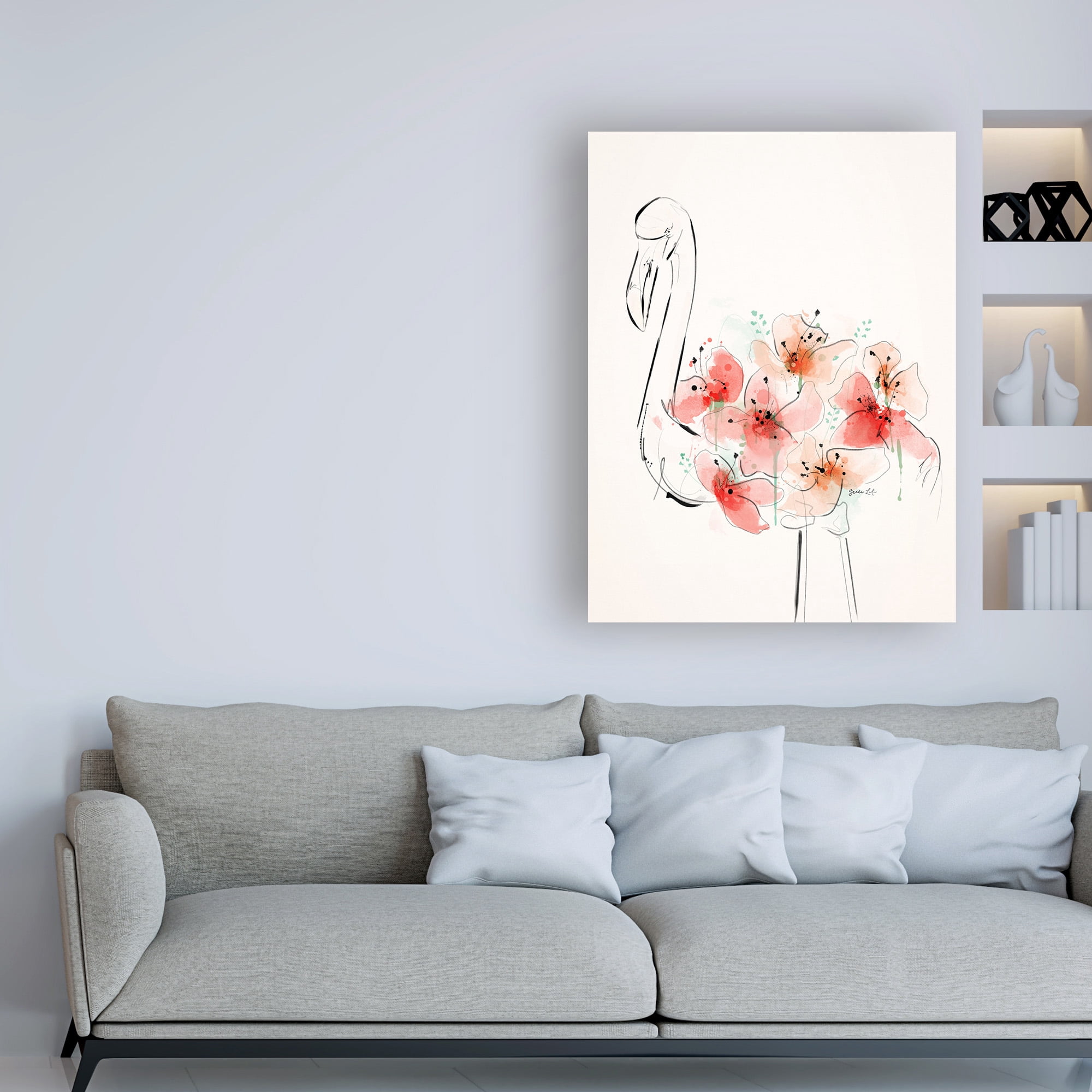 Trademark Fine Art 'Flamingo Flowers' Canvas Art by Green Lili