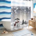 thumbnail image 5 of No Hook Shower Curtain with Built-in Rings - Snowman Christmas Washable Waterproof Fabric Bathroom Curtains for Hotel,Rentals, 72X 96 Inch Extra Long , Gray Winter Snow Scenery, 5 of 9