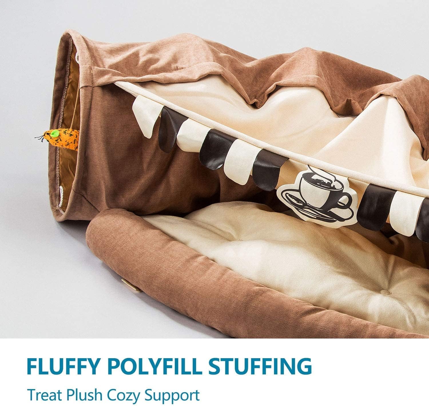 Cat Bed for Indoor, Cat Tube with Collapsible Washable Bed, Cat Tunnel, Premium Toy for Small Medium Large Cat.(Cafe)