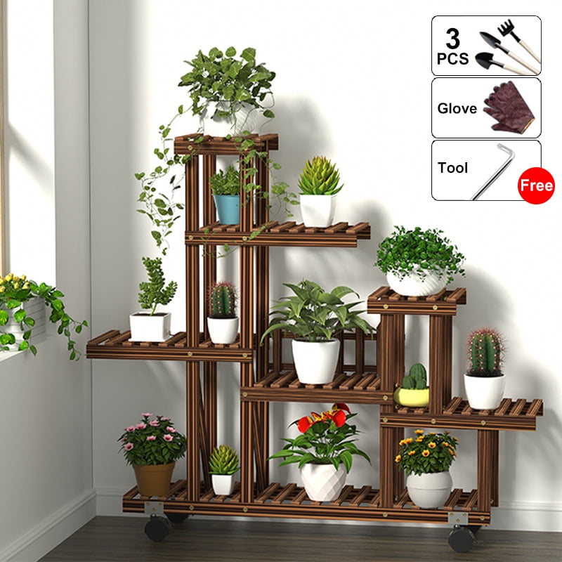 5 Tier Garden Wooden Plant Stand Pot Planter Holder Rack Display Shelves Outdoor