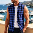 thumbnail image 4 of Atkumj Plaid Vest for Men Versatile Turn Down Collar Button Up Vest Fashion Loose Color Block Sleeveless Shirts for Men for Relaxed Daily Outfit L, 4 of 8