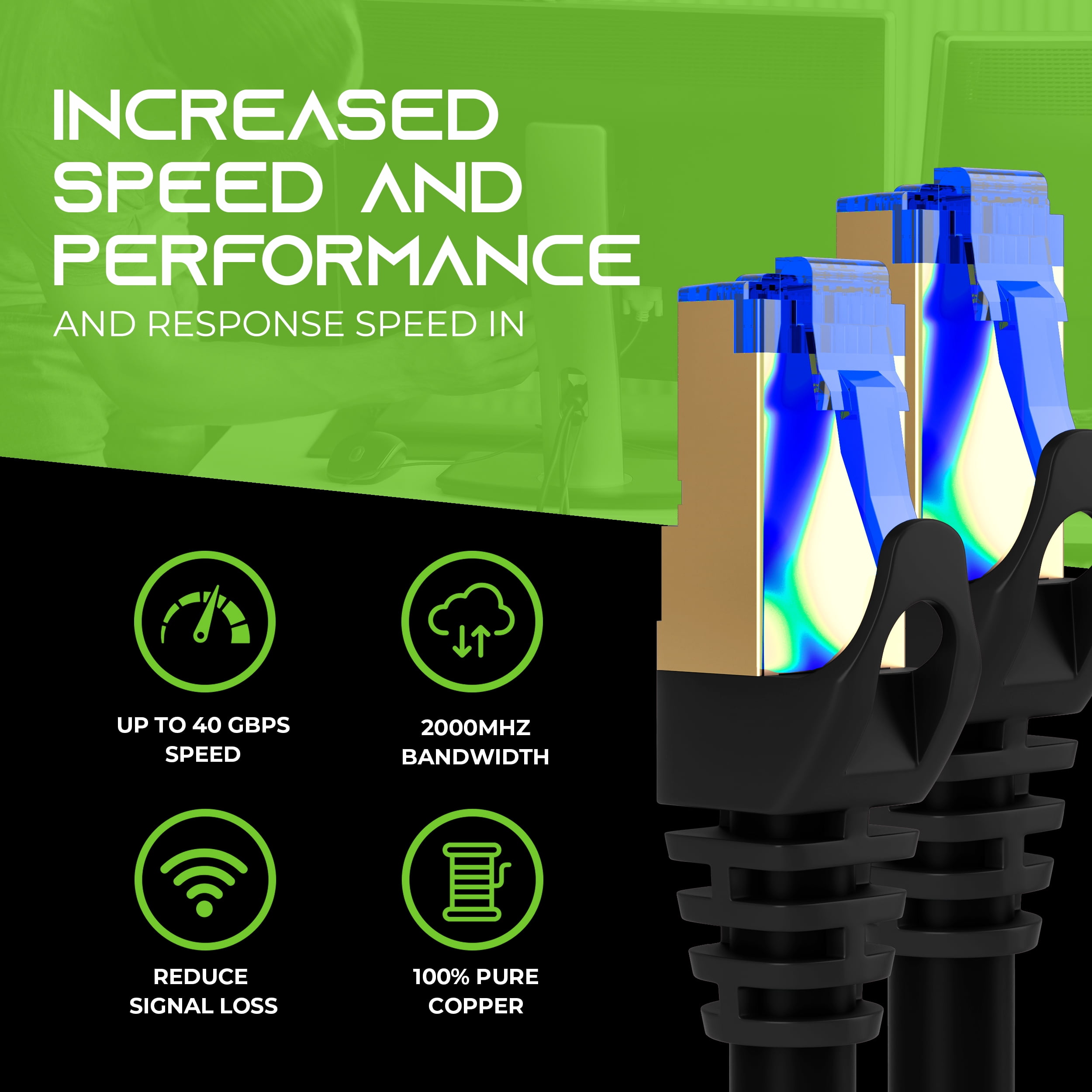 GearIT Cat8 Outdoor Ethernet Cable (60 Feet) Waterproof, Direct Burial, In-Ground, LLDPE UV Jacket, Pure Copper, 26AWG, 40Gbps 2000Mhz SFTP Patch Cord, POE, Network, Internet, Cat 8 Cable - 60ft