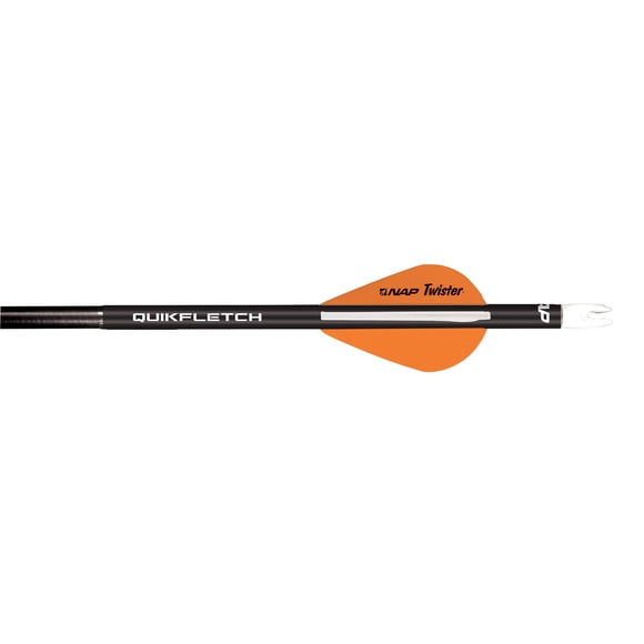 New Archery Products Quikfletch Twister 2" 3-Vane Stabilizing Fletching - Black Tube, Orange/White Vanes
