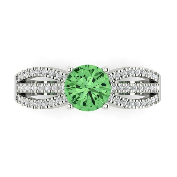 Solitaire with Accents Engagement Ring for Women - 1.27ct Simulated Green Diamond in 14K White Gold Promise Ring