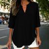thumbnail image 7 of Womens Tops Trendy Sawvnm Women's Fashion For Spring And Summer Imitation And Linen Solid Color V-neck Five Quarter Sleeved Short Sleeved Shirt/top Blouses for Women Black L, 7 of 7