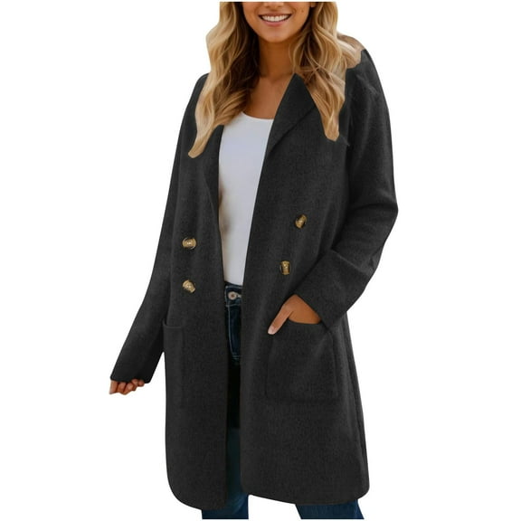Niaviben Long Wool Coat Warm Winter Coats for Women Long Pea Coats for Women Woman Coat Long Winter Coats for Women Womens Jackets Dressy Casual Winter Coat for Women Black L