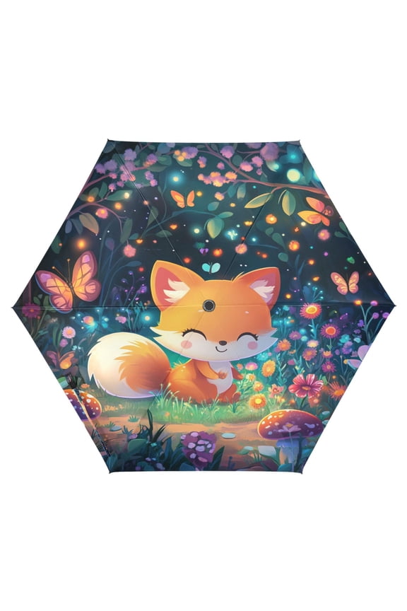 3d Cartoon Style Fox Folding Umbrella UV50+ Waterproof Sun Protection Auto Open Close Compact Fiberglass Frame
