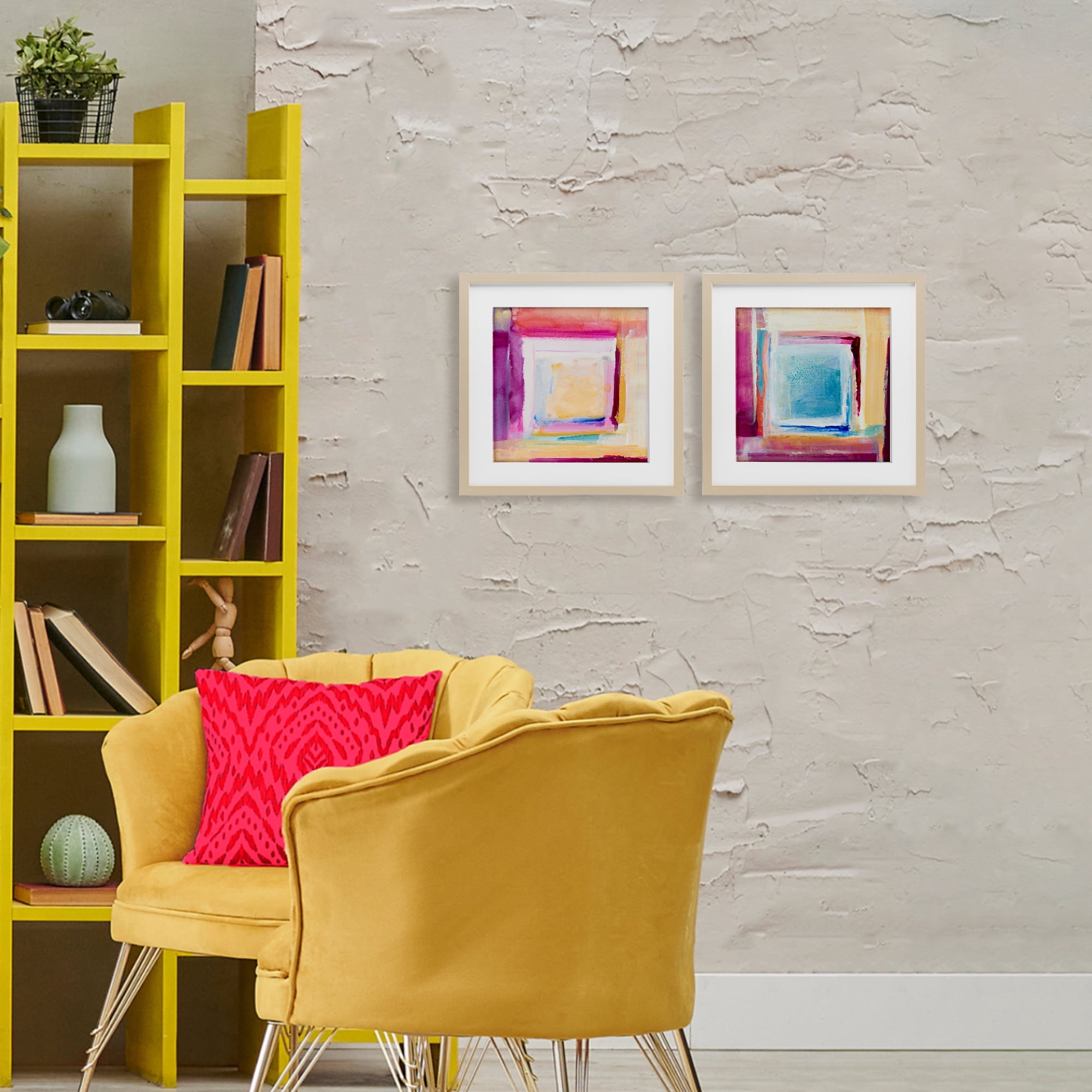 Stupell Industries Pink & Yellow New Day 2 Piece Birch Framed Print Under Glass Set, design by Lanie Loreth