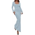thumbnail image 3 of PRETTYGARDEN Women's Fall Long Sleeve Maxi Bodycon Dresses Soft Stretchy Ribbed Knit, Bell Sleeve Square Neck Mermaid, Elegant Long Dress, Wedding Guest Party, Winter Clothing, 3 of 7