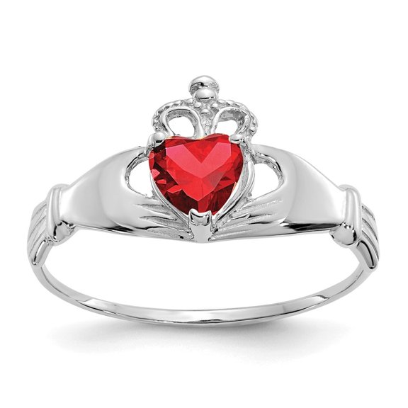 Auriga Fine Jewelry 14K White Gold CZ January Birthstone Claddagh Heart Ring Size 7for Women