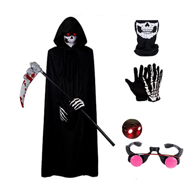 Disfraz de miedo de Halloween para niños, disfraz de Grim Reaper con ojos rojos brillantes con máscara de guantes xuanjing unisex