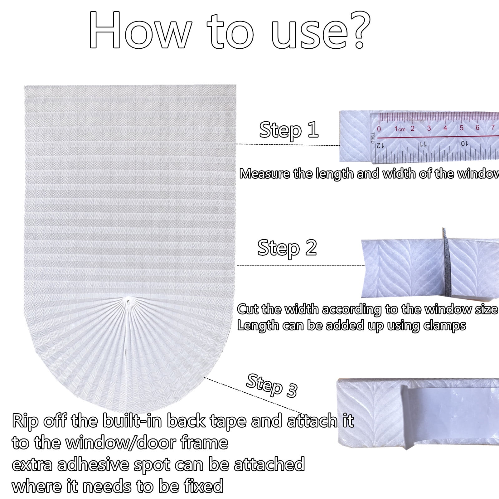 Yogsey 2PCS Ripple Shape Temporary Light Filtering Paper Shades for Windows, Cordless No Drill Self Adhesive Pleated Paper Blinds Free Cut Size 50% Light Filtering Shades for Room Bedroom Kitchen