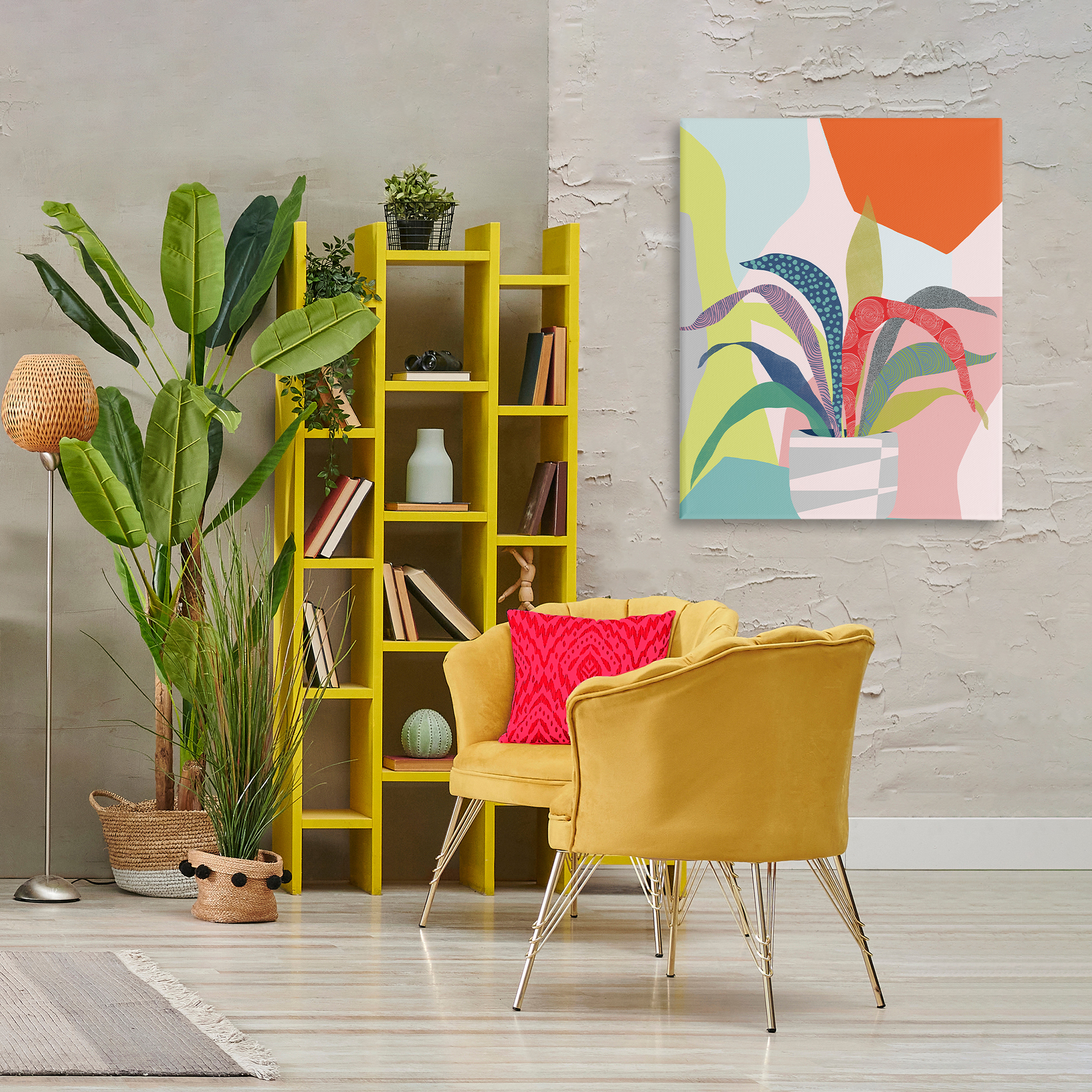 Stupell Industries Modern Geometric Plant Leaves Plants & Flowers Painting Wrapped Canvas Art Print Wall Art, 30 x 40