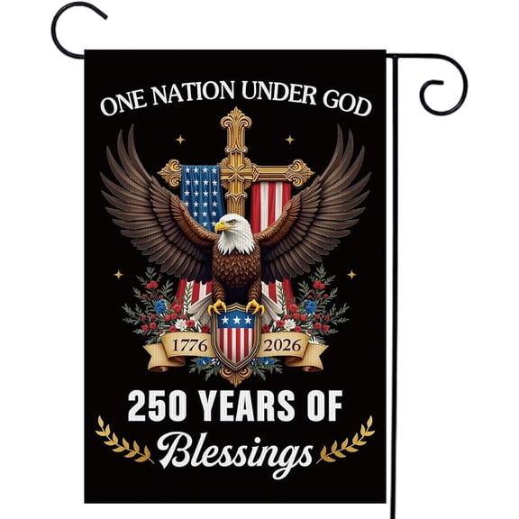 250 Years America Garden Flag, 12 x 18 Inch 250th Anniversary USA Patriotic Double-Sided Flag, One Nation Under God 1776-2026 Commemorative Banner for Outdoor Decorations