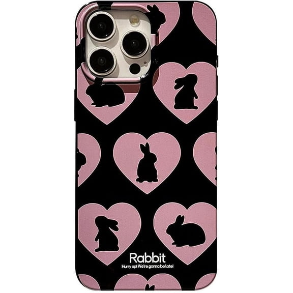 Love Heart Rabbit Shadow Letters Soft  for iPhone Case (Black,iPhone 15 Pro Max)