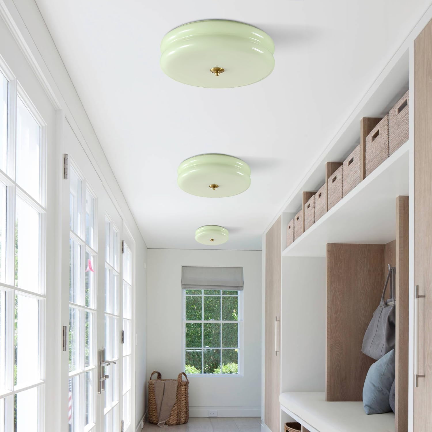 KCO Lighting Mid Century Modern LED Ceiling Lights Mint Green Glass Ceiling Lamp Large Hallway Light