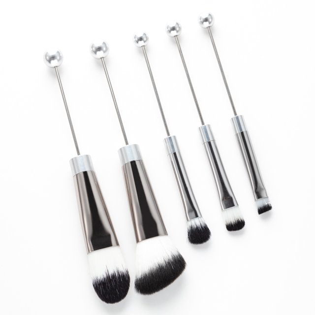 5 piezas de pinceles de maquillaje con mango de metal con cuentas, pinceles sueltos para rubor, pinceles oblicuos para sombras de ojos, pinceles para cejas, herramientas de belleza