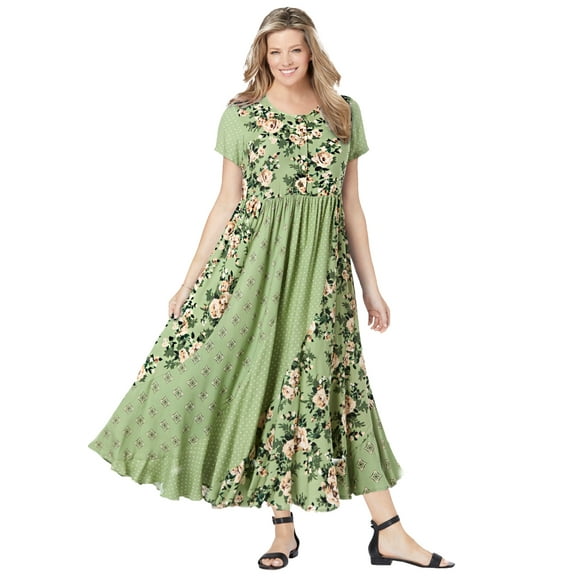 Woman Within Plus Size Petite Mixed Print Maxi Dress