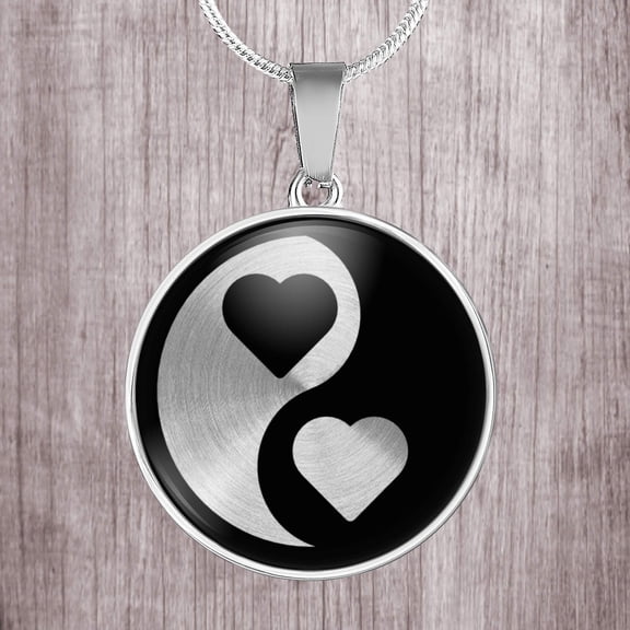 Hearts yin yang symbol design - stainless steel pendant necklace - gift item