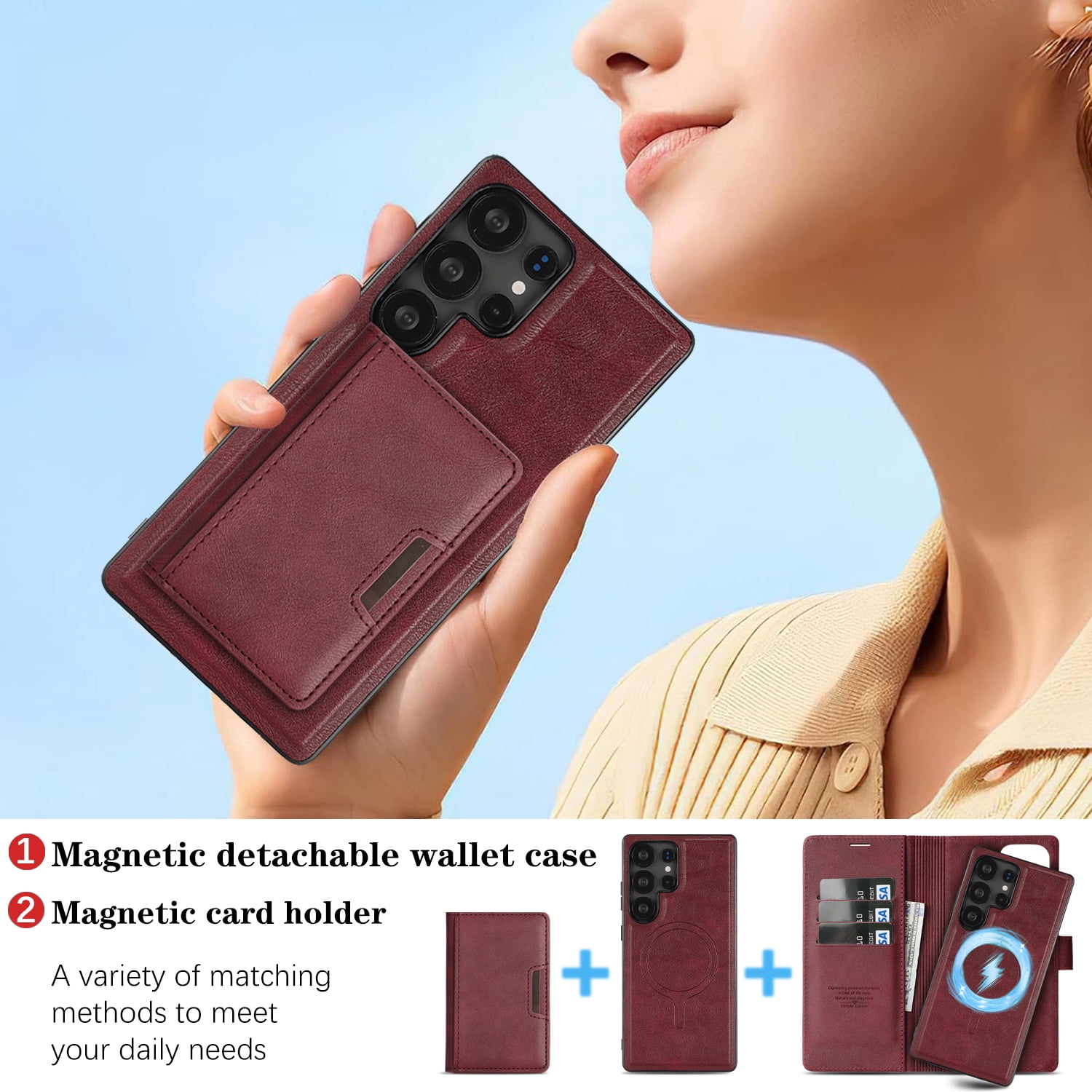 Dteck for Samsung Galaxy S24 Ultra Case Detachable Wallet Case with Card Holder, 3 in 1 PU Leather Flip Folio with RFID Blocking Stand Shockproof Phone Cover,Red