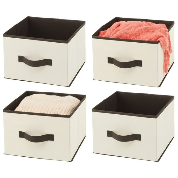 mDesign Foldable Fabric Bin for Cube Organizer - 4 Pack - Cream/Espresso Brown