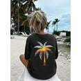 thumbnail image 2 of 1pc Girls Oversized Palm Tree Print Pullover Navy Blue Short Sleeve T-Shirt, Student Youth Clothing Perfect For Beach Playtime In Summer, 2 of 6