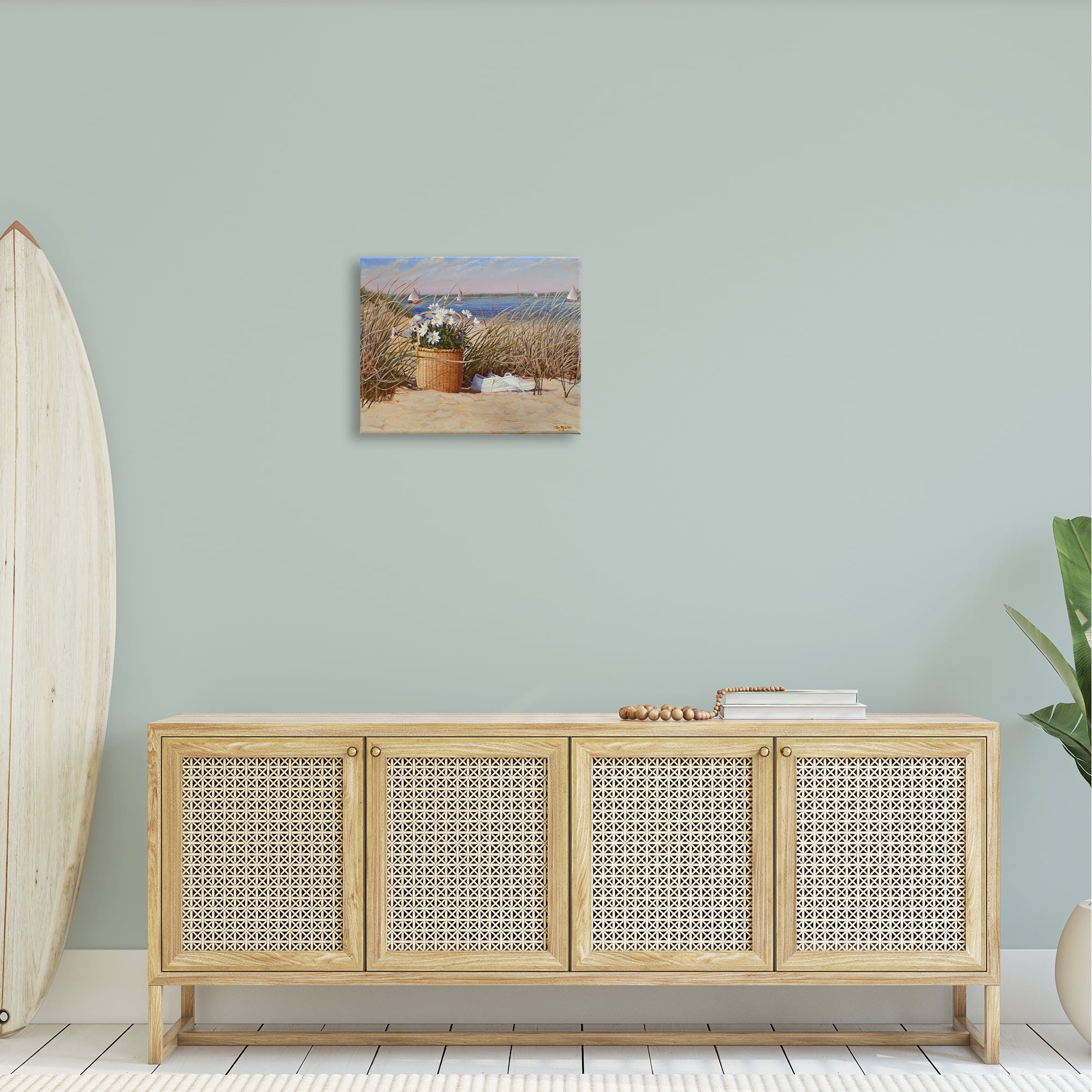 Stupell Industries Coastal Flower Blossom Basket Windblown Beach Grass Painting Gallery Wrapped Canvas Print Wall Art, Design by Tom Mielko