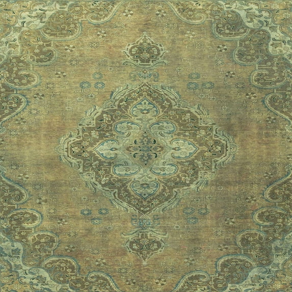 Ahgly Company Indoor Square Abstract Copper Green Abstract Area Rugs, 7' Square
