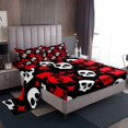 thumbnail image 1 of Erosebridal Ensembles de Draps Complets Crâne de Sucre, Ensembles de Literie Fantôme d'Halloween Taille Complète, Ensemble de Draps Étoiles Rouges Taille Complète, Décoratif de Chambre à Coucher Respirant Dessin Animé, 4 Pcs, 1 of 7