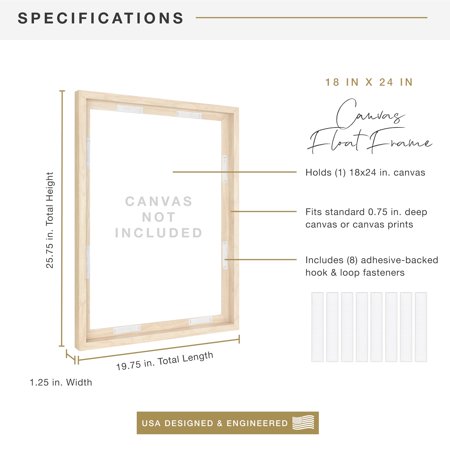 MCS Canvas Float Frames 16x20 Frame, Black Frame for Finished Canvases, Vertical & Horizontal Wall Hanging Large Frame with Adhesive for Canvas Paintings (1-Pack)