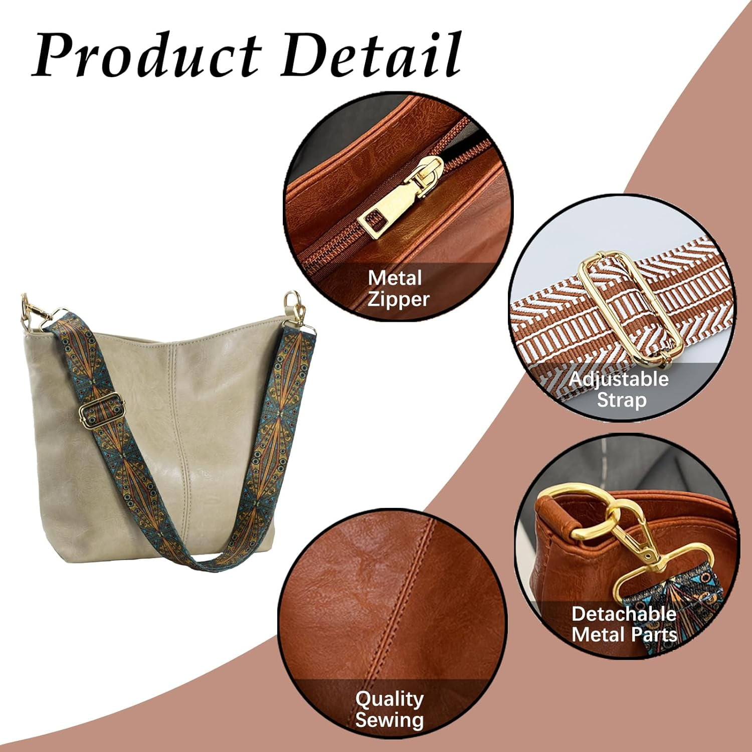 Kwuty Hobo Bags Vegan Leather Crossbody Bag Guitar Strap Shoulder Purses with Zipper Handbags for Women