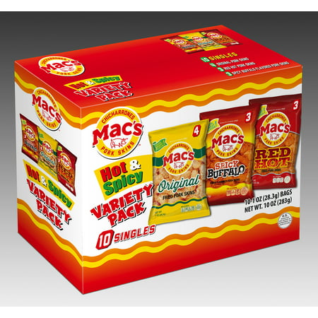 Macs Hot & Spicy Pork Skin Variety Snack Pack, 10 (Best Dip For Pork Rinds)