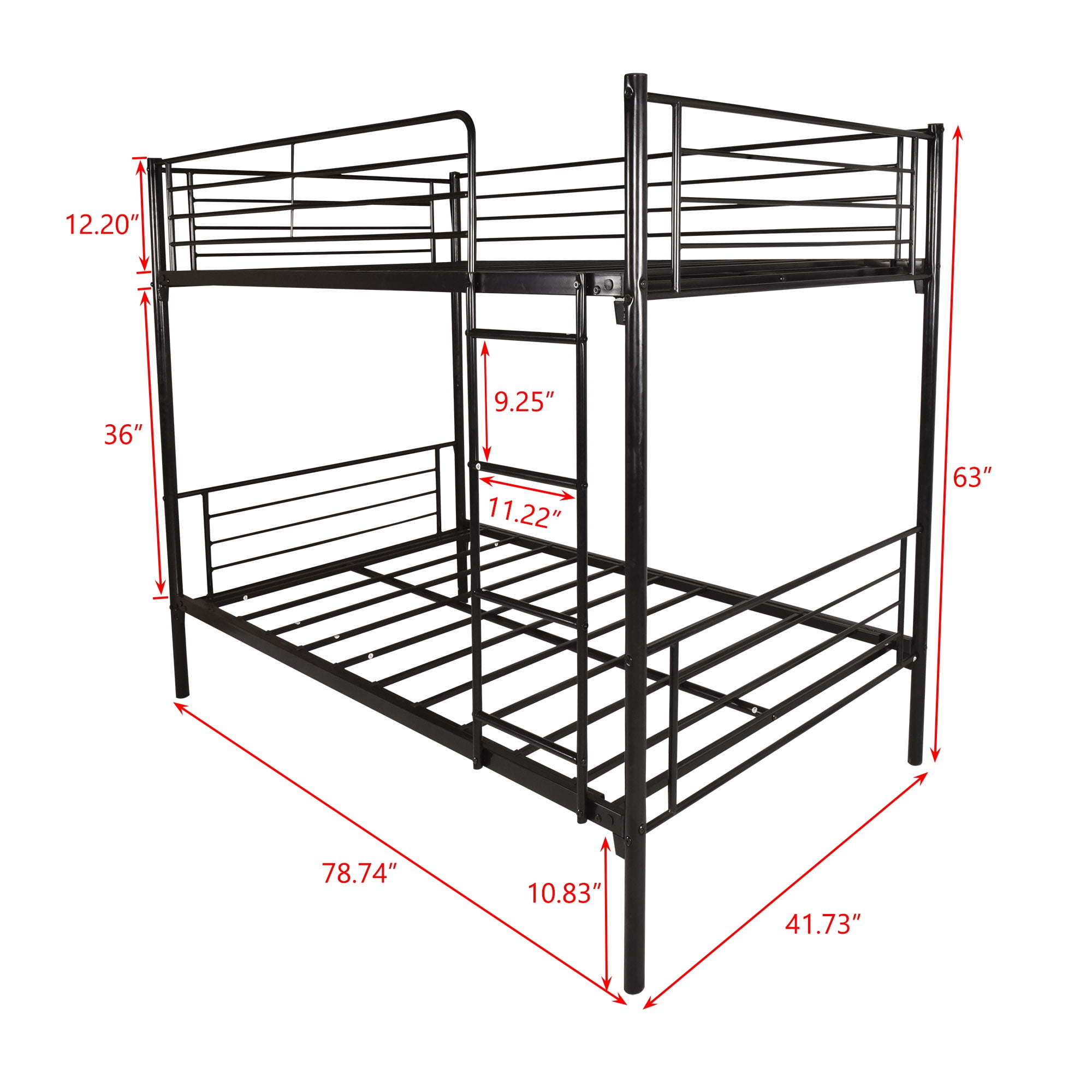 Metal TwinOverTwin Bunk Bed, Iron Bunk Bed with Ladder