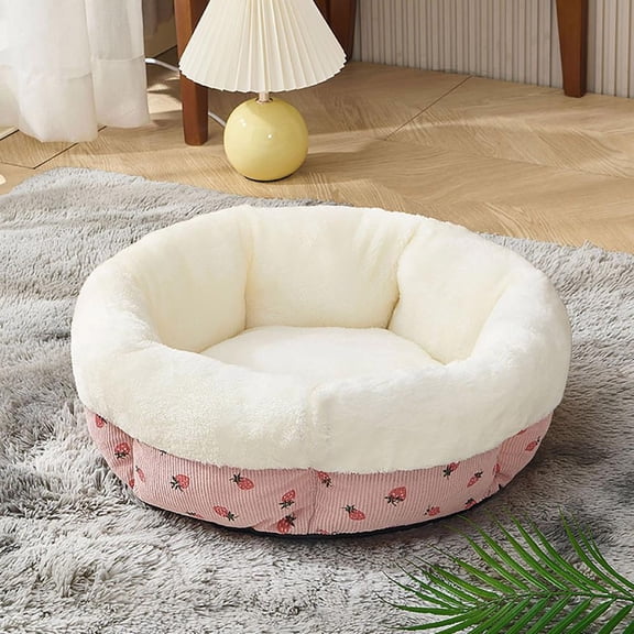 Outoloxit Round Warm Washable Winter Dog Bed for Small Dogs, Thickened Plush with Fleece Lining, Half-Enclosed Design, 15-Inch Cozy Pet Bed