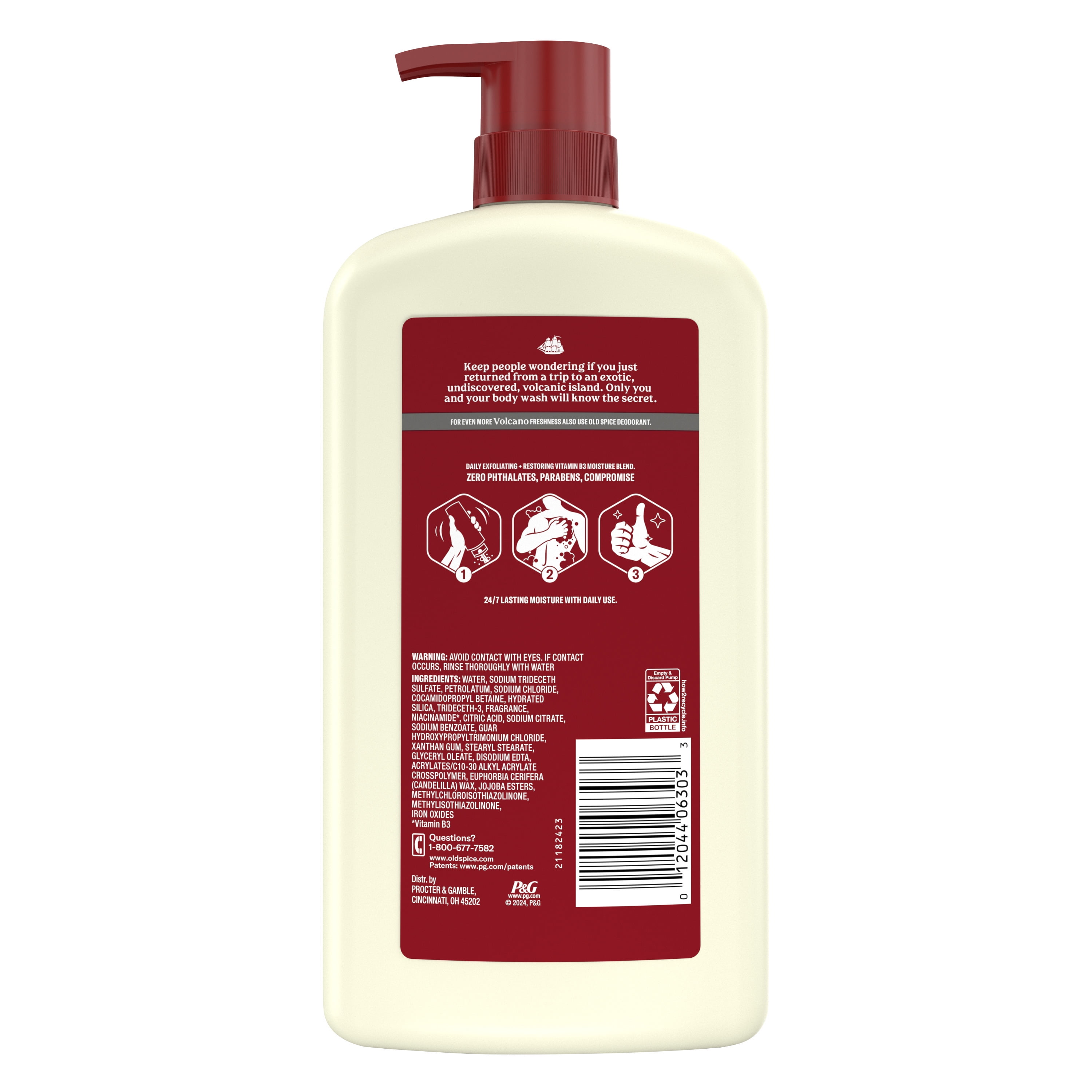 (3 pack) Old Spice Men's Body Wash for Men, Volcano Scent, 24/7 Shower Fresh, Exfoliation, 18 oz, 30oz